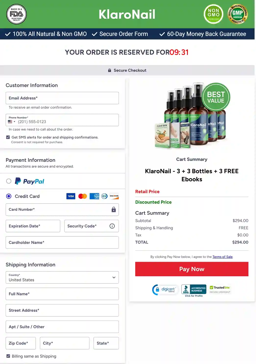 KlaroNail Secure Payment &ndash; All Major Cards Accepted, SSL Encrypted, ClickBank